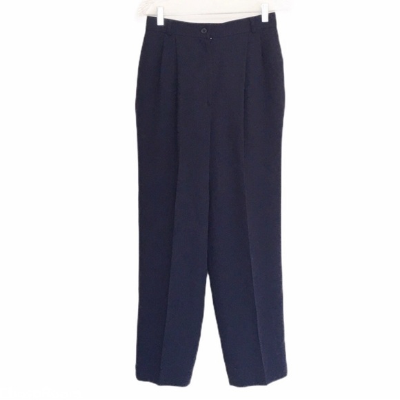 Vintage Carlisle High Rise Pleated Wool Trousers Navy Blue Size 10 - Picture 3 of 5